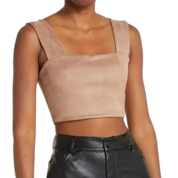 NEW Susana Monaco Sand Faux Suede Wide Strap Crop Top Small - Picture 1 of 5